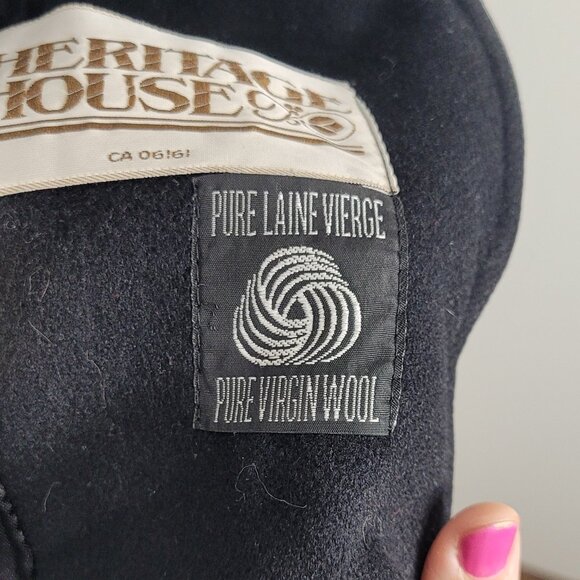 Heritage House Vintage Black Pure Virgin Wool Faux Fur Belted Double-Breasted - Picture 10 of 13